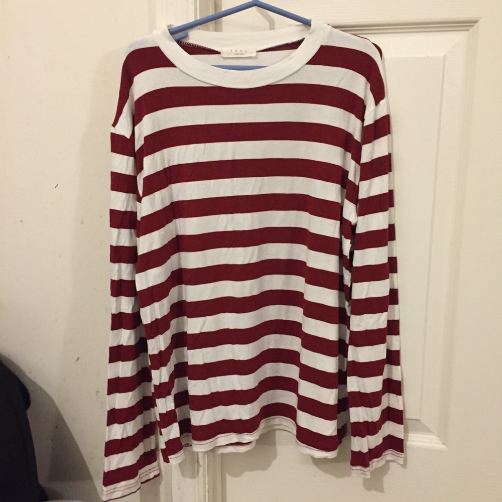 Mixxmix Korea red & white striped long sleeve tee